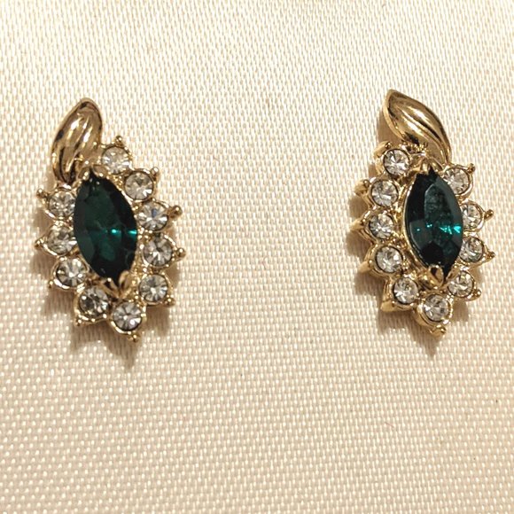 Roman Jewelry - Vintage Roman Earrings 1980s Gold Green Sparkly